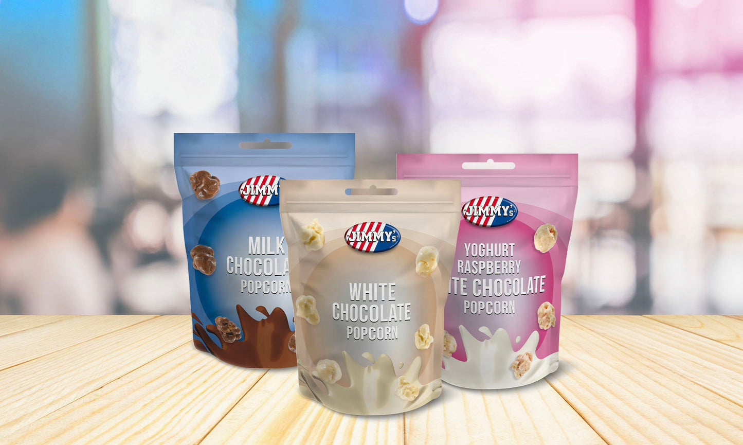 POPCORN JIMMY'S YOGHURT RASPBERRY WHITE CHOCOLATE - 2 SACCHETTI