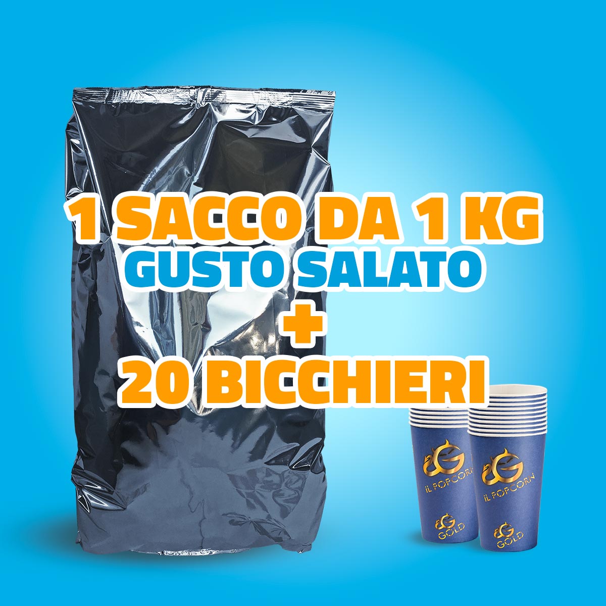 MAXI SACCO DI POPCORN SALATO + BICCHIERI CINEMA